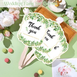 Glavatrix 50 Pieces Wedding Hand Fans for Guests, Greenery Handheld Paper Fan with Wooden Handle Thank You for Celebrating with Us Wedding Favor Bridal Shower Party Supplies, Gold & Green Leaf