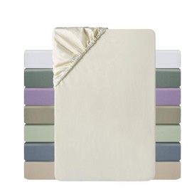 MILDLY Fitted Sheet 140 x 200 cm Satin, 100% Long Staple Cotton Silky Luxury Flat Sheet up to 25 cm Mattress Height, Oeko-Tex Certified Beige