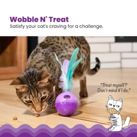Catstages Wobble N' Treat Toy Treat Stuffer Cat Toy with Feathers, Catnip Oil Coating, and Treat-Dispensing Holes, Multicolored