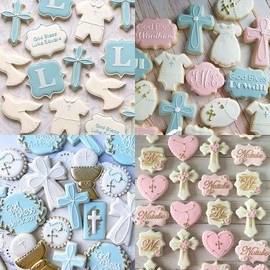 Baptism Cookie Cutter Set - 7pcs Cross Dove Pigeon Cutters First Communion Religious Baptism Holy Cross Stainless Steel Metal Biscuit Mold