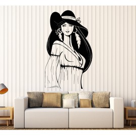 Vinyl Wall Decal Hippie Chic Bohemian Girl Ethnic Style Stickers Large Decor (ig3820) Black