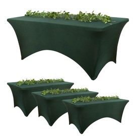 4 Pack Hunter Green Spandex Table Cloth for 6 Foot Rectangle Folding Tables, Fitted 6 ft Table Covers with Foot Pocket, Wrinkle Free Stretch Tablecloths for Craft Birthday Party Dinning Tables