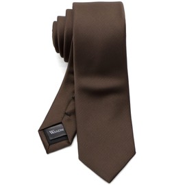 WANDM Narrow Skinny Tie, Thin Tie, 2.4 inches (6 cm) Width, Washable, Solid Color, grosgrain / dark brown,