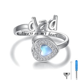 Sterling Silver Urn Ring for Ashes: 925 Parents Ash Memorial Keepsake Moonstone Cremation Jewelry Rings Gifts for Women (Dad)