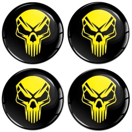 SkinoEu Set of 4 x 65 mm Sticker for Hub Caps Hub Caps Hub Caps Wheel Hub Cover Wheel Sticker Black Yellow Skull A 3465