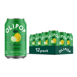 OLIPOP Prebiotic Soda Pop, Lemon Lime, Pantry Pack Packed with Prebiotics, Fiber, and Botanicals, Gluten Free, GMO Free, 12oz (12-Cans)