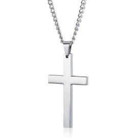 MILACOLATO Stainless Steel Cross Necklace for Men Women Crucifix Pendant Necklace 3mm with Link Chain Silver Croix Nekles Jewellery 24Inches(61cm) CrossB