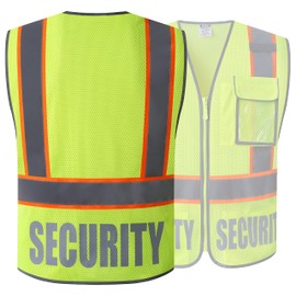 HATAUNKI Security Vest for Men Women Reflective Safety Vest with 5 Pockets and Front Zipper Mesh High Visibility Vest Meets ANSI/ISEA 107-2015 Standards (Yellow-22, Large)