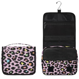 Animal Skin Purple Travel Toiletry Bag with Hanging Hook, Waterproof Toiletries Travel Bag for Women Girls, Portable Make Up Bag Organizer, Hanging Travel Case Cosmetics Bag for Bathroom Travel