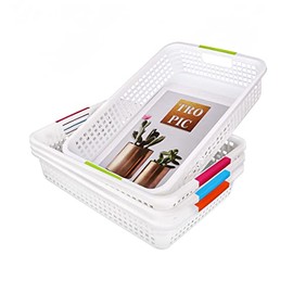 Ymeibe Turn in Trays Classroom Rectangular with Handles, 4Pcs Classroom A4 Paper Organizer Bins, Plastic Shallow Paper Storage Baskets for Library, Drawers, Office, Home
