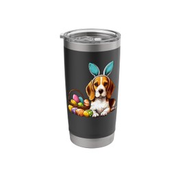 Beagle with Easter Bunny Ears and Colorful Easter Eggs Stainless Steel Insulated Tumbler