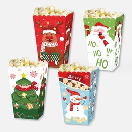 Dusenly 12pcs Christmas Popcorn Boxes Red Green Merry Christmas Party Popcorn Treat Boxes for Xmas Party Supplies