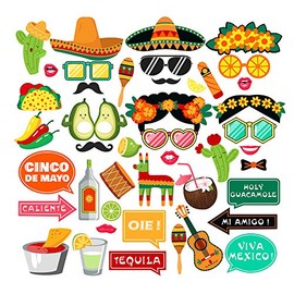 QYCX 44 Pcs Mexican Fiesta Photo Booth Props Cinco De Mayo Picture Props Mexico Fiesta Party Decorations Cinco De Mayo Decorations Mexican Fiesta Photo Booth Prop for Carnival Mexican Party Decoration