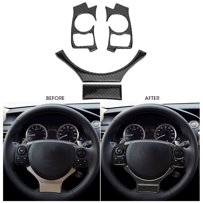 4Pcs/Set Carbon Fiber Steering Wheel Trim Cover Car Refitting Fits