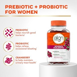 Align Probiotic, Women's Dualbiotic, Womens Probiotic Gummies, Prebiotics and Probiotics for Women, with Cranberry for Urinary Tract Health*, Cranberr