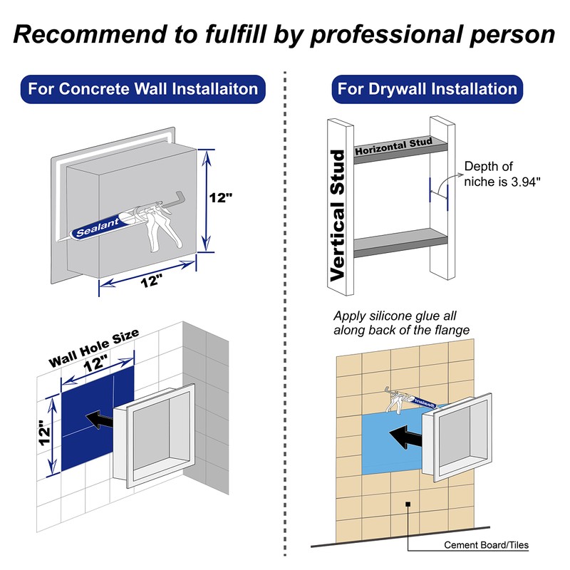 Bernkot Stainless Steel Shower Niche 12" X 12" Brushed No
