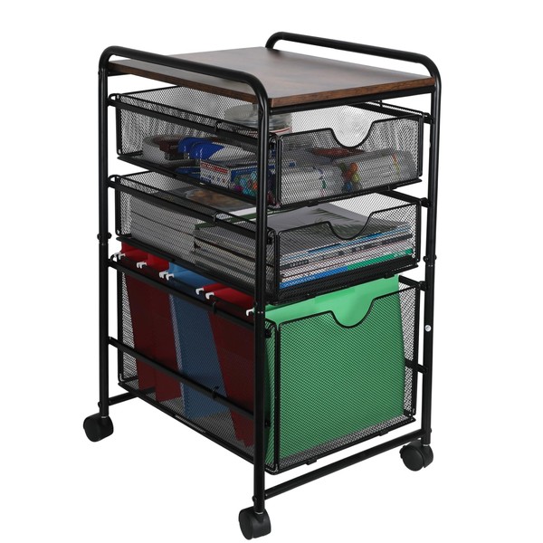 EasyPAG 3-Tier Rolling File Cart with 1 Large & 2