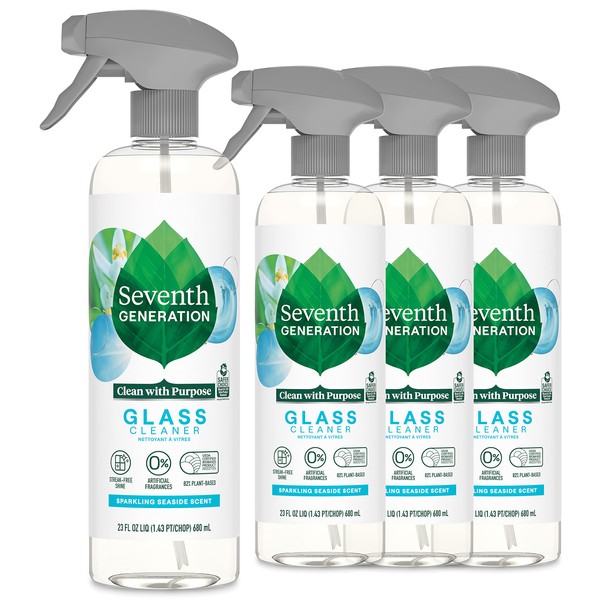 Seventh Generation Glass Cleaner, Biodegradable Formula, Sparkling Seaside Scent, 23 oz (Pack of 4)