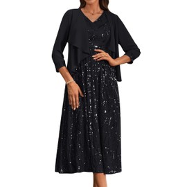 GRACE KARIN Women Dress Set Wedding Guest Dress Formal Mother of the Bride Dress Black 16