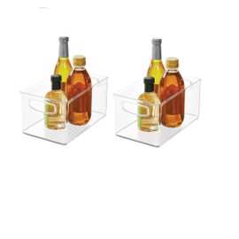 Plexon Plastic Fridge and Freezer Organizer Bin with Integrated Handles – 10” x 5” x 6”, Clear, 2 Pack