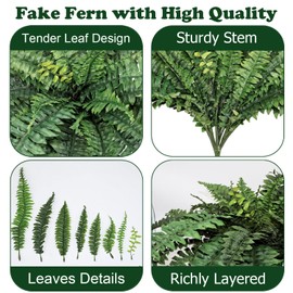 CongfuHepMui Large Artificial Ferns for Outdoor 49" Fake Boston Fern 49 Fronds Faux Ferns Plant Silk Greenery for Indoors Home Garden Porch Windowsill Decor (2 Stem)