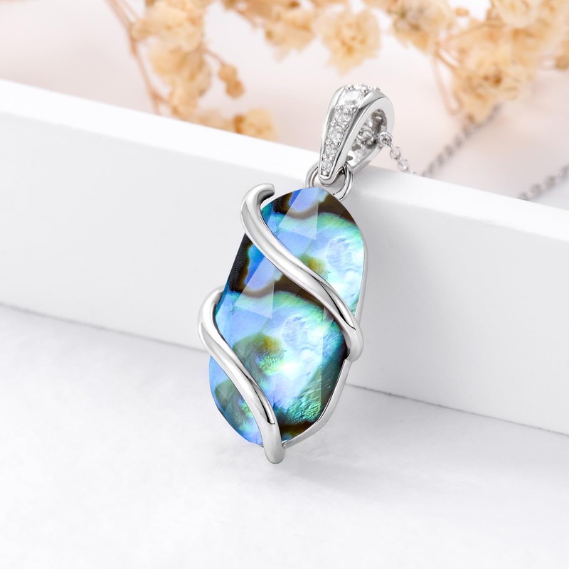 HPQQ Abalone Necklace for Women Sterling Silver Abalone Shell Stone