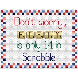 Scrabble Birthday Anniversary Card Cross Stitch Kit with Threads, Fabric, Needle and Instructions HANDMADE (50 Fifty)
