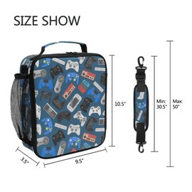 Game Lunch Box Insulated Lunch Bag for Kids Boys Girls Reusable Cooler Lunch Tote Bag LeakProof Zipper Lunch Bag With Adjustable Hand Strap for School Offices Camping