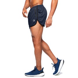 G Gradual - Pantalones cortos de correr para hombre, 3 pulgadas, secado rápido, para gimnasio, atletismo, con bolsillos con cierre, marino, X-Large