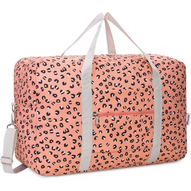 for Airlines Large Cabin Bag Foldable Travel Duffel Bag Holdall Tote Carry on Luggage Overnight for Women and Men 40L (Leopard)