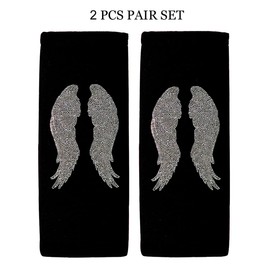 ALLBrand Universal Fit Car Truck Crystal Bling Rhinestone Studded Black Seat Belt Covers - Pack of 2 (Angel Wing/Black)