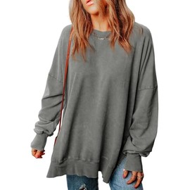 SHEWIN Womens Sweatshirt Casual Long Sleeve Loose Pullover Tops Lightweight Oversized Sweatshirts Trendy Fall Clothes for Women 2025,US 4-6(S),Grey
