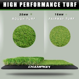 CHAMPKEY Dual-Turf Golf Hitting Mat | Come with 9 Golf Tees & 1 Rubber Tee | Heavy Duty Rubber Backing Golf Practice Mat Ideal for Indoor & Outdoor Training（13"x17", LITE Version）