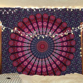 Indian hippie Bohemian psychedelic peacock mandala wall hanging bedding tapestry