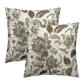 Kawani Vintage Brown Flowers Throw Pillow Cover 18x18 Inch Pack of 2 Brown and Cream Floral Cushion Pillow Case Square Chinoiserie Farmhouse Pillowcase for Party Bed Sofa Home Car Bedroom Outdoor