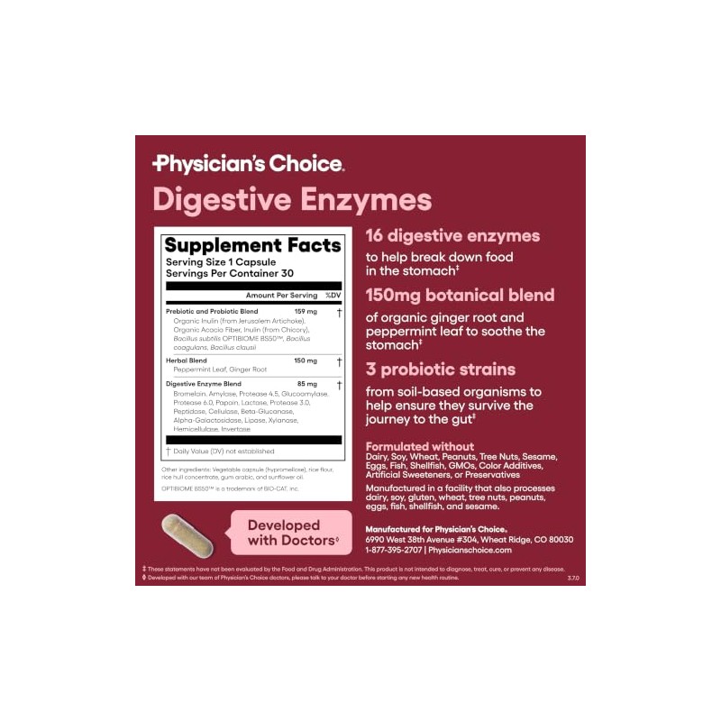 Physicians CHOICE Enzimas digestivas - Multienzimas, bromelina, prebiticos y probiticos
