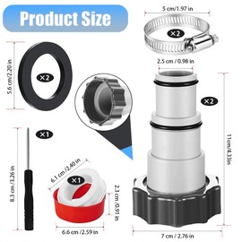 Intex 2 Threaded Connection Pool Pumps Adapter, 1.25" to 1.5" Replacement Hose Adaptor for Pumps A Series, Durable Heat-Resistant Adapter