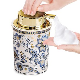 Floral Decorative Foam Soap Dispenser, Vintage Ceramic Hand Soap Pump, Nature Inspired Bathroom Countertop Decor (Style E)