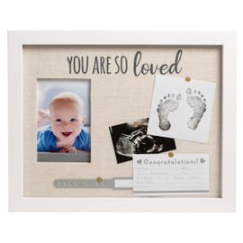 Kate & Milo You Are So Loved Shadowbox Frame, Newborn Keepsake Box, Baby Memento Frame, Nursery Decor, Handprint and Footprint Ink Pad Included, Linen Mat, White