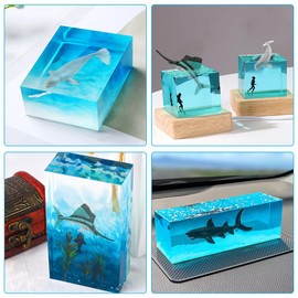 FineInno 6Pcs 3D Resin Fillers Ocean Animals Figures Realistic Beluga Sailfish Tuna Dolphin Shark Teyman Dragon Fish Sea Creatures for Epoxy Resin Mold Filling Materials Decoration