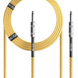 Mophead 15-Foot Guitar Instrument Cable - 1/4 Inch TS to 1/4 Inch TS Pro Grade Double Insulated Tweed Braided for Electric Guitar, Bass, Amp, Keyboard (Yellow and Brown)