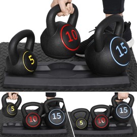 JungleA 4-Piece Kettlebell Sets for Women Men with Rack,Home Gym Fitness Strength Training Kettlebell Set,5/10/15/20 lbs Full Body Workout Kettlebells