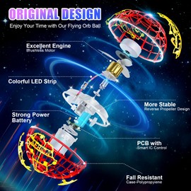 RIEYON Flying orb Ball 2025 Hover Boomerang Ball 6 Lighting Effects Cool Toys Gift for 678910+ Year Kids Teen Adults Indoor Outdoor Flying Toy(Red)
