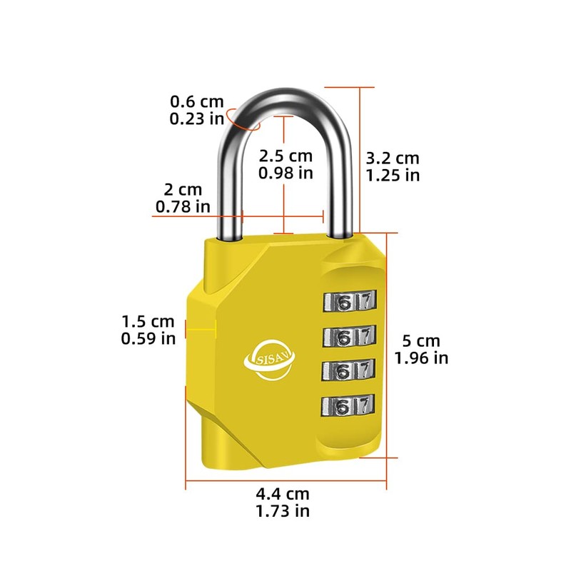 SISAV 4 Digit Combination Lock,Gym Padlock,Outdoor Combination Padlock,Suitable for School