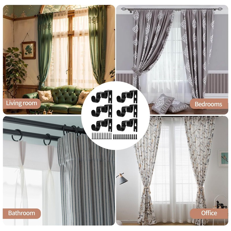 6 Pack Double Curtain Rod Brackets, Heavy Duty Adjustable Curtain
