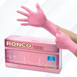 Pink Nitrile Disposable Gloves, Extra Small, Food Grade, Salon, 100 Pack, Premium Quality, Powder Free, Textured, 4 MIL, Ronco Touch 951 XS