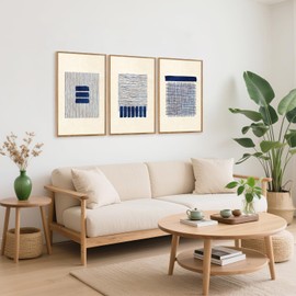 Aurlan Boho Christian Line Art Framed Wall Decor(16"x24"), 3PCS Minimalist Jesus Leavs the 99 Sheep Lamb Bible Story Canvas Artwork, Neutral Abstract Beige Navy Blue Religious Painting for Bedroom Living Room