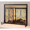 Calidola Large Flat Fireplace Screen with Doors, Wrought Iron Frame