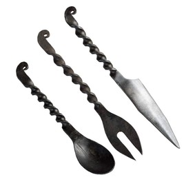Munetoshi Handmade Medieval Iron One Piece Fork Spoon Knife Utensils Cutlery Set Camp Kits