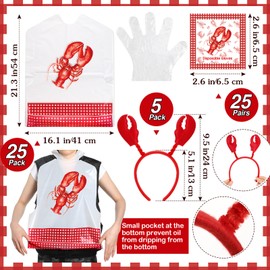 168 Pcs Crab Crawfish Boil Party Supplies with 75 Lobster Bibs 75 Disposable Gloves 15 Crawfish Headbands 3 Lobster Crabs Tablecloth 108 x 54 Inches Disposable Accessories for Seafood Party